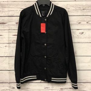 Forever 21 black white ribbed varsity bomber